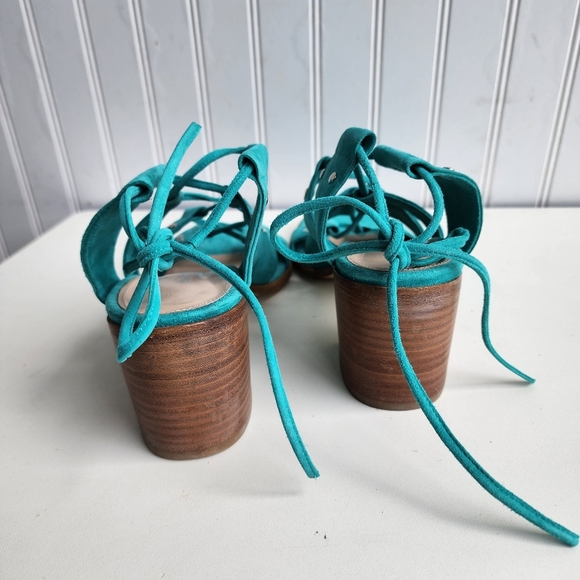 Charles David Leather Sandals Green Strappy Chunky Block Heel Shoe Sz 10 - Picture 5 of 9